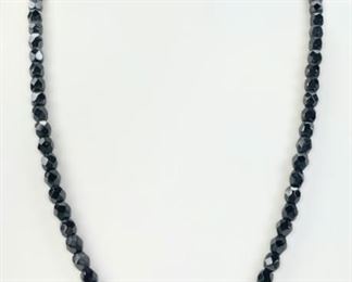 Fine 14K Yellow Gold Clasp Faceted Black Onyx 18" Strand Necklace 