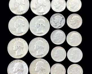 1943-1964 Circulated 90% Silver Quarters, Dimes & Mercury Dime 
