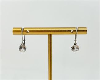 Fine 14K White Gold CZ Pierced Dangle Earrings