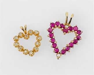 Two Fine 14K Yellow Gold Heart Pendants - Combined weight approx. 2.3 grams,