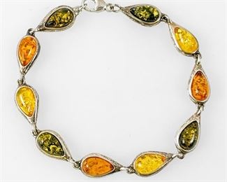 Fine Sterling Silver Amber 7.5" Bracelet
