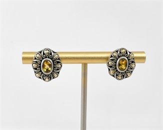 Fine Samuel Benham BJC Sterling Silver & 18k Gold Citrine Pieced Earrings