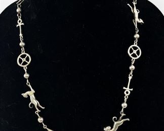 Fine Sterling Silver Cat Lightening Bolt 27" Necklace 