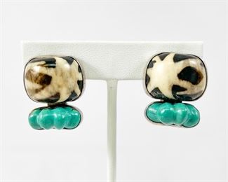 Fine Rebecca Collins Sterling Silver Turquoise & Bone Earrings