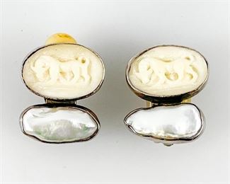 Fine Rebecca Collins Sterling Silver Chinese Coral Baroque Pearl Earrings