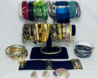 HUGE MULTICOLORED, Swarovski Crystal Bracelet, BEAUTIFUL ENAMEL YELLOW/ORANGE BRACELETS & silver Toned Monet Bangel Bracelets 