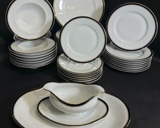 CH FIELD HAVILAND LIMOGES RAYNAUD & Co Ceralene FINE BLACK & GOLD TRIMED PORCELAIN CHINA SET OF DINNER PLATES SALAD PLATES BOWLS & Serving Platter - Measurements of platter 33 