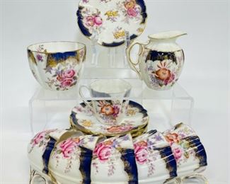ANYSLEY ENGLISH FINE PORCELAIN ANTIQUE CHINA SET OF TEA OR COFFEE CUPS W SAUCERS 
