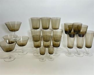 MCM MID CENTURY MODERN STEMMED Smokey GLASS GOBlets