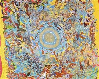 Hermes FRENCH YELLOW HEART OF LIFE PATTERN SHEER SILK 