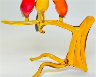Art Glass Birds Purged On Branch