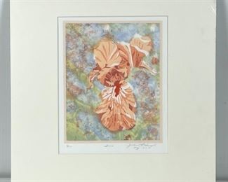 Jackie L Heupel Pencil Signed Silk Screen Artwork on Paper - Numbered 6/200. Titled Iris. Matted 