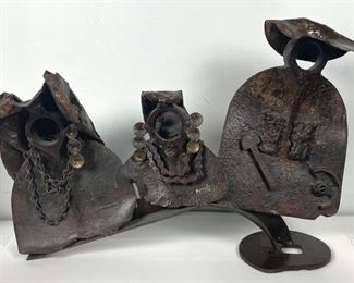 Abstract Heavy Steampunk Metal Signed Sculpture 