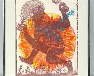 Pencil Signed Woodblock Print on Paper. Numbered 6/30. Dated 1976 - Framed and Matted