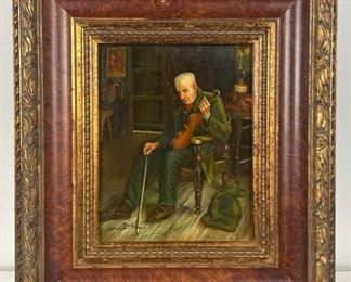 Original Oil Painting on Board After Charles Spencelayh Violin Player Failing Memories Painting. Signed by Artist
