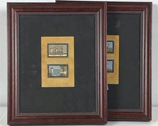 Set of Two Piroli Hand Colored Engravings - Framed and Matted. Rosewood frame 
