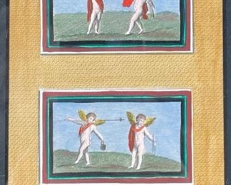 Set of Two Piroli Hand Colored Engravings - Framed and Matted. Rosewood frame 