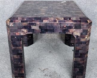 Designer Maitland Smith Faux Tortoise Shell Inlaid Side End Table