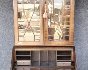 20th Century Slant Front Secretary Desk Leather Writing Top two piece