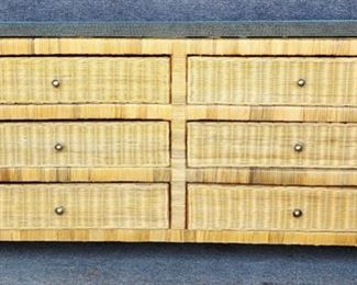 Vintage Rattan Bamboo Style 6 Drawer Dresser Chest