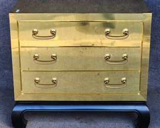 Fantastic Polished Brass 3 Drawer Chest on Footed Wood Stand High Quality