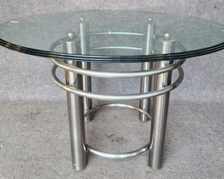Machine Age Mid Century Modern Brushed Stainless Steel & Brass Dining Table