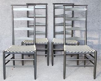  4 Shaker Shoppe Shawl Back Mid Century Modern Style Ladder Back Dining Chairs Woven Canvas Seats