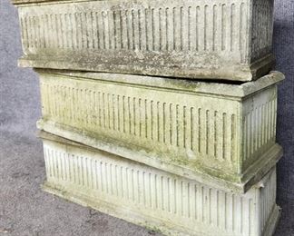 3 Vintage Long Cement Planter Boxes 