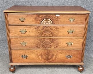 20th C chest of drawers dresser bun foot on castors fancy brass eagle drawer 