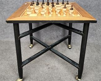 Vintage Rolling Game table Chess pieces inluded