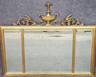 20th c Fancy Gilt Framed Wall Mirror Urn with C scrolls
