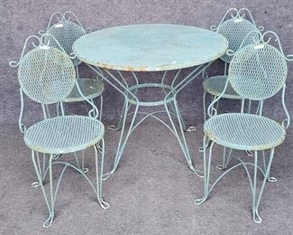 Vintage Painted Iron Fancy Dining Chairs & Table 