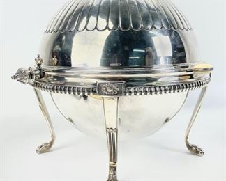 Antique Sheffield Silver Plated Food Warmer W/ Bone Inserts & Lion Paw Feet 