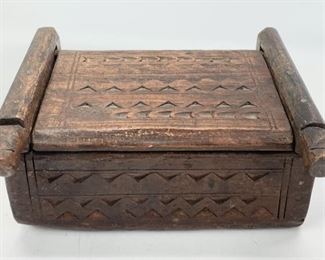 Antique Indian Carved Wooden Spice Box 