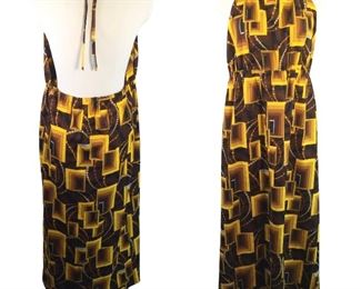 Vintage Abstract Print Halter Maxi 