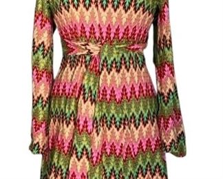 1960s Bargello Pattern Wide Sleeved Dress