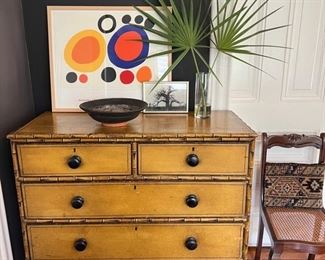 vintage bamboo chest, cane chair, alexander calder print, other smalls 
