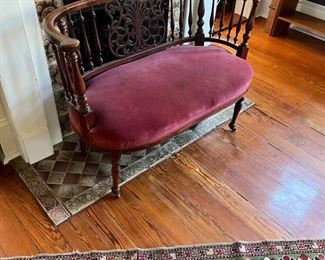 raspberry velvet settee