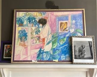 large pastel of woman in garden from santa fe, NM