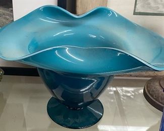 Blue Cased Glass Bowl