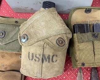 WW2 USMC Canteen and Belt with Carbine Clips and Holder
