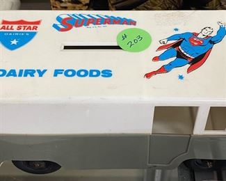 All Star Dairy Foods Van Bank with Superman Graphics