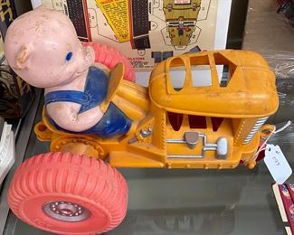 Vintage Mascon Plastic Toy Pig Driving Tractor