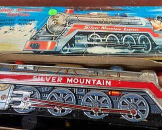 Tin Litho Silver Mountain Express Battery-Operated Train in Box