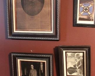 FRAMED PRINT OF GENERAL LEE 11"X13", FRAMED PRINT OF GENERAL LEE 7 1/2"X9 1/2",  PHOTO OF WWII OFFICER 4 1/2"X6 1/2", PHOTO OF WWII SOLDIERS 5"X3", 