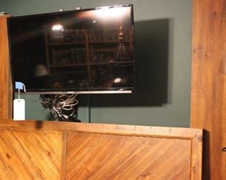 SHARP FLAT SCREEN TELEVISION, QUEEN SIZE BED FRAME