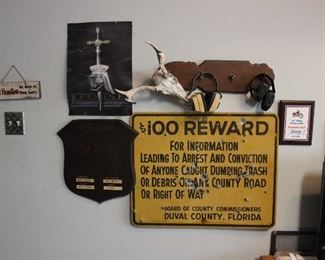 VINTAGE REWARD SIGN WITH BULLET HOLES