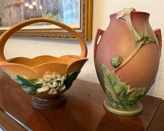 Roseville Pottery jar and basket