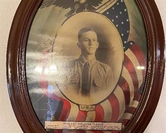 World War I soldier photograph in patriotic frame