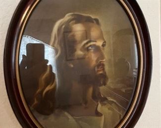 Iconic image of Jesus Christ in oval frame